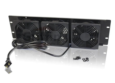 UltraQuiet Edition 3U Rackmount Cooling Fan System With Triple Exhaust Fans For Studio Gear And DJ PA Amps, black steel frame