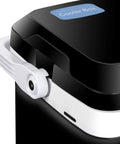 Portable 26 Liter Car Cooler Warmer With Ac Dc Power Compact Electric Refrigerator Chest lid handle and logo detail.