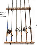 Hang It Up Dope 11 Rod Fishing Rod Rack Wall Or Ceiling Mount Organizer With Distressed Wood Finish holding rods