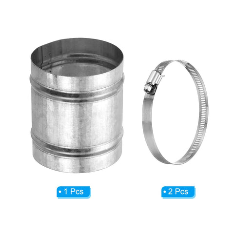 90mm 3.5 Inch Duct Connector Galvanized Steel Duct Coupling Vent Coupler With Clamps For HVAC Exhaust Fans And Dryer Vent Systems Hose Extension 4 Inch Long Durable Silver Tone, with clamp
