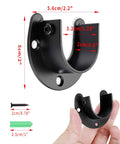 Built Tough Black Closet Rod Brackets 6 Pack Wall Mount Pole Holders For 1 1 4 Inch Curtain Poles, Matte black support bracket with dimensions.