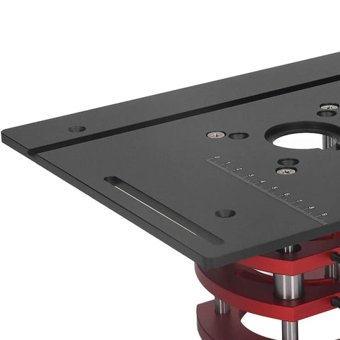 Router Lift For Woodworking Easy Mount Router Table Lift Tool With Aluminum Base Plate Crank Handle Pro Grade Clamping Manual Lifting System Kit For Small Trimming Machines Black, black aluminum base plate with red lift frame