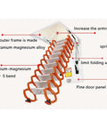 Built Tough Electric Attic Ladder With Heavy Duty Carbon Steel Frame And Retractable Folding Loft Stairs showing titanium magnesium alloy frame and stairs.