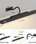 Dope Motion Sensor Picture Light For Wall Art, 16 Inch Wireless Dimmable Gallery Light, black, with magnetic design and installation guide.