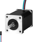 Front view of YEJMKJ Nema 14 stepper motor with silver faceplate, black body, protruding shaft, and color lead cable.