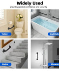 Industrial Metal Stairs Grab Bar Handrail For Indoor Outdoor Stairs And Wall Mount Matte Black 12 Inch Grip Rail shown in use