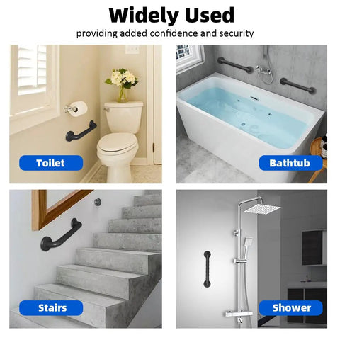 Industrial Metal Stairs Grab Bar Handrail For Indoor Outdoor Stairs And Wall Mount Matte Black 12 Inch Grip Rail shown in use