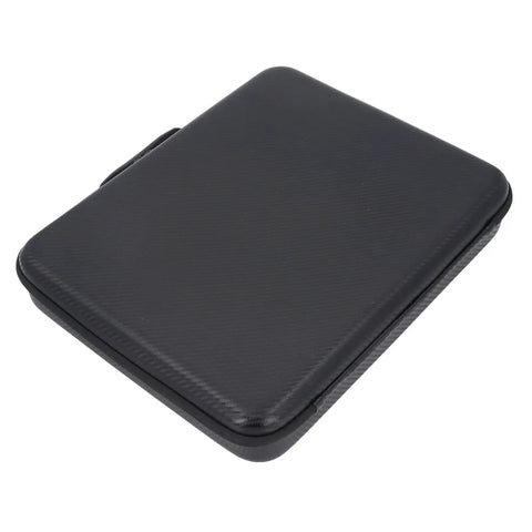 Black Satellite Hard Case with EVA Shell lying closed, featuring tough protective carrier design for outdoor travel and RV dishes.