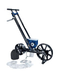 Single Row Garden Seed Seeder With 10 Seed Plates, Hopper Lid, Chain Drag Soil Coverage, Wide Rear Wheel, side view.