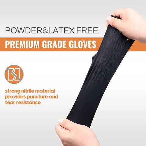 Heavy Duty Black Nitrile Disposable Gloves Medium 8 Mil Thick 100 Pack Latex And Powder Free Industrial Safety Gear featuring strong puncture resistance.
