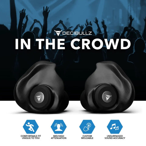 Professional Moldable Ear Plugs With Acoustic Filters For Musicians DJs Gigs And Recording Artists, black, custom fit on display