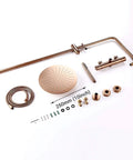 Top Tier Thermostatic Shower System With Brushed Rose Gold Rainfall And Handheld Spray Auto Temp Balance Wide Coverage components including 10-inch showerhead.