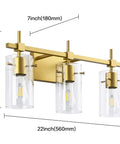 Gold Three Light Bathroom Vanity Fixture Set For Mirror And Wall Sconce, A Snap To Install In 15 Minutes, with clear globe shades