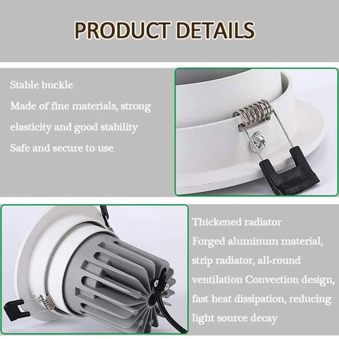 MXJCKSOQ 3.5 inch Recessed Lighting Kit Fixture 7W,10W,15W,20W 4000KLED Downlights showing a stable buckle and thickened radiator design.
