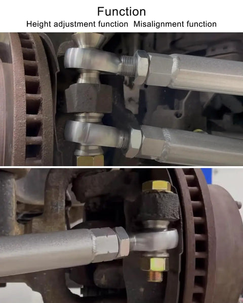 Eight Pack High Misalignment Spacers For Heim Joint Rod Ends Five Eighths To One Half Inch Heavy Duty Articulation Boost Height Adjustment Beefed Up Flexibility For Smoother Steering And Flexible Linkage installed on steering linkage with rod ends near brake rotor