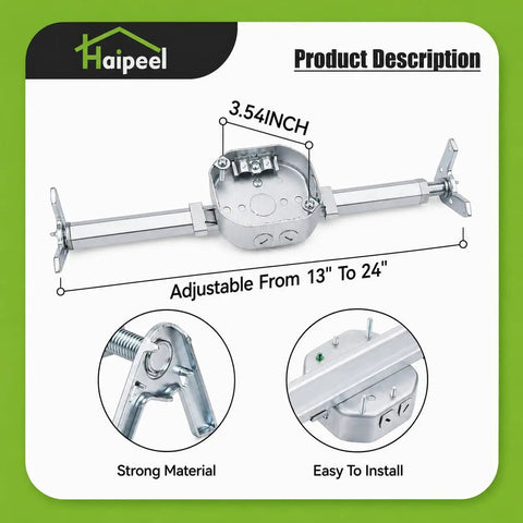 Heavy Duty Ceiling Fan Mounting Bracket With Adjustable Telescoping Brace Fits 13 To 24 Inch Reach And One And A Half Inch Fan Box UL