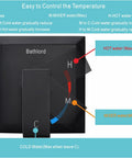 Dope Black Shower Faucet Set With Tub Spout And High Pressure Balance Valve control panel showing temperature settings