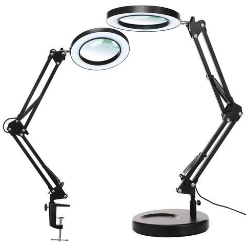 10X Magnifying Glass With Light And Stand, Dimmable LED Desk Lamp With Clamp, 1200 Lumen Bright Magnifier, 3 Color Modes Cool White White Warm Yellow, Swivel Arm For Reading, Crafting And Close Work