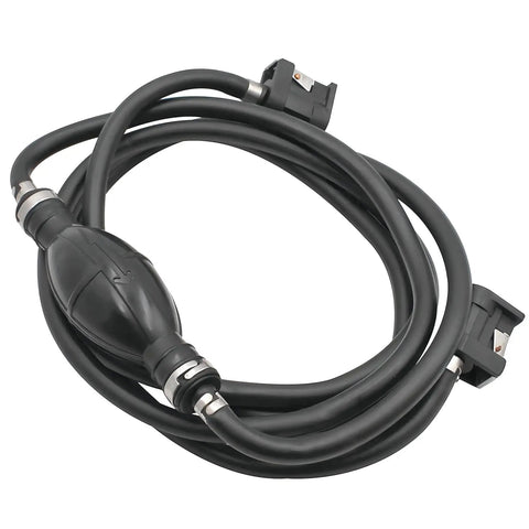Five Sixteenth Inch Six And A Half Foot Fuel Line With Primer Bulb And Connectors For Yamaha Marine Outboard Engines And Fuel Tanks Ethanol Ready Low Permeation Rubber Hose Durable And Flexible coiled on white background