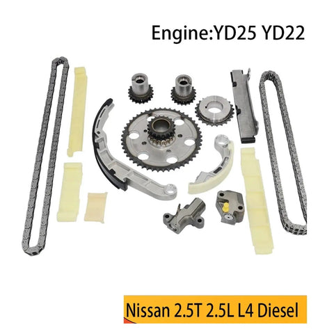Heavy Duty Engine Timing Chain Kit For 2.5L Diesel L4 Yd22 Yd25 Engines Fits Nissa Almera X-Trail Hardbody King Cab And More With High Durability Low Maintenance Cost And Long Service Life, Nissan 2.5L diesel timing kit with chains, sprockets and guides