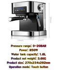 Professional Espresso Machine With Fully Automatic Brew System And Milk Frother, Stainless Steel Commercial Coffee Maker dimensions