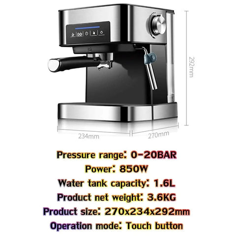 Professional Espresso Machine With Fully Automatic Brew System And Milk Frother, Stainless Steel Commercial Coffee Maker dimensions