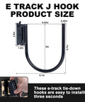 Heavy Duty 4 Inch E Track J Hooks 10 Pack For Trailers And Vans Carbon Steel With Zinc Coating 500 Lbs Working Load 1400 Lbs Break Strength Fits Enclosed Trailers And E Track Systems, size diagram