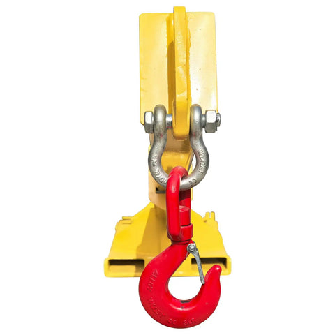 Heavy Duty Telescopic Forklift Jib Boom Crane With 11000 Lb Capacity And 96 Inch Reach built from tough carbon steel with a red hook.