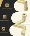 Three views of Gold 5 Inch Square Cabinet Handles 6 Pack Zinc Alloy Drawer Pulls showing quality material and smooth surface.