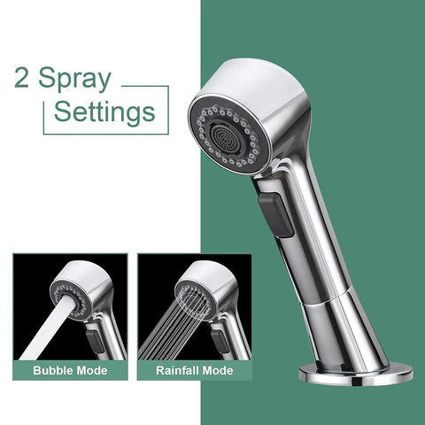 Three Hole Widespread Bathroom Faucet With Pull Out Shower Head featuring chrome diverter, two spray modes for bathtub and sink use.