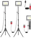 Heavy Duty 200W LED Work Lights With Stand Two Pack Compatible With Milwaukee Battery 20000 Lumens Portable Tower Light