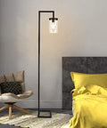 Industrial Floor Lamp With Glass Shade And Tall Pole, Black Modern Metal Standing Light For Living Room Bedroom Or Office, Includes 8W LED E26 Bulb