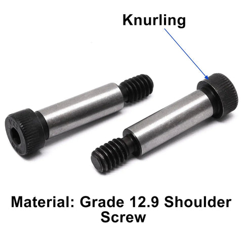Beefy Alloy Steel Hex Socket Shoulder Screws 6 Pack, 1/2 Inch Shoulder Diameter, visible knurling, durable high-strength fasteners.