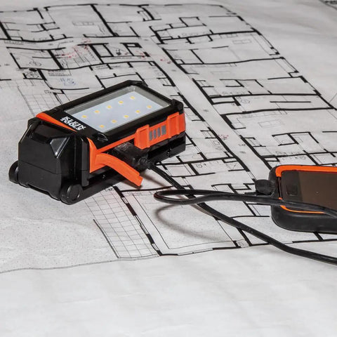 Go To Rechargeable LED Work Light With Kickstand And Magnetic Mount on blueprint, USB-C charge connected
