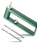 Adjustable Circle Hole Cutter with two drills for Sheet Metal 2 to 12 Inch, fits a 1/4 inch drill chuck, shown in green with spare bits.