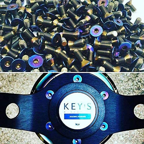 M5x12mm Titanium Steering Wheel Bolts Kit, 6 Pieces, Countersunk Flat Head Screws With Rainbow Titanium Finish in wheel installation