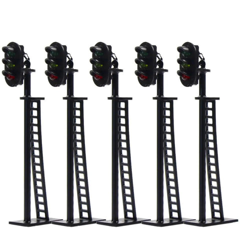 Badass 5 Piece Ho Scale 3 Light Block Signal Set Hella Durable Brass Prewired LED Railroad Lights With Red Yellow Green Bulbs 6.5cm Height For Model Trains 12V To 18V Powered Sick Upgrade For Any Layout Setup Totally Ready To Rock