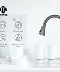 High Arc Single Handle Kitchen Faucet With Pull Down Sprayer in Matte Gray Stainless Steel Commercial Grade in modern kitchen
