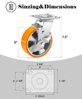 Beefy 6 Inch Industrial Grade Heavy Duty Caster Set Of Four With Brakes, 1250 Lbs Per Caster, 5000 Lbs Total Capacity, Maintenance Free