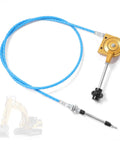 Image of a 2m heavy duty throttle cable for mini excavator replacement with blue PVC sheath and stainless steel components.