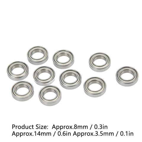 10 Pack RC Ball Bearings Kit For 1 By 10 And 1 By 8 Remote Control Cars, Steel Shielded Bearings displayed on white background