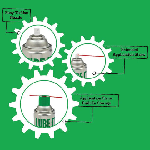 Detail of all purpose lubricant spray nozzle and built-in straw, part of All Purpose Lubricant Spray For Industrial Automotive Marine And Home Use Deep Penetrating Oil With Water Displacement Delivers Long Lasting Protection Keeps Machinery Running Slick And Rust Free 11 Oz 12 Pack.