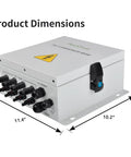 Heavy Duty 4 String PV Combiner Box With A Straight Up 15A Setup and Rock Solid Metal Housing, dimensions 11.4" x 10.2" x 4.7".
