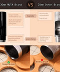 Comparison of 30mm WUTA round hole punch vs 25mm other brand showing handle and punching differences for leather crafting