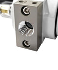 Close-up of Shop-Ready Pro Grade One-Half Inch NPT Air Compressor Filter Separator showing connection detail and gauge port.