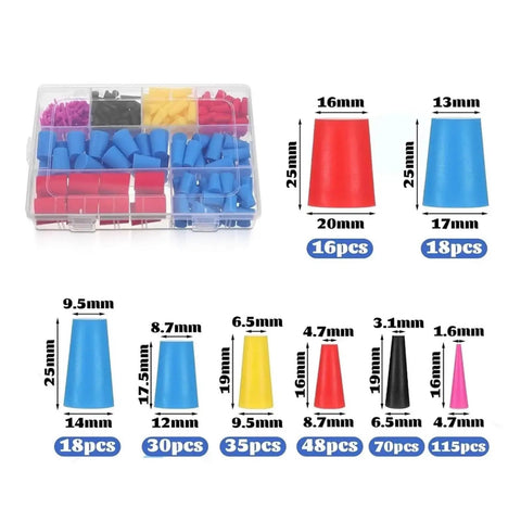 Awesome Silicone Rubber Tapered Plug Kit With 350 Premium Stoppers In 8 Sizes From Tiny One Inch Sixteenths To Half Inch Plus Great For Sealing Leaks Or Plugging Holes Without Fear Of Cracking Or Shrinking Over Time, assorted sizes in storage case