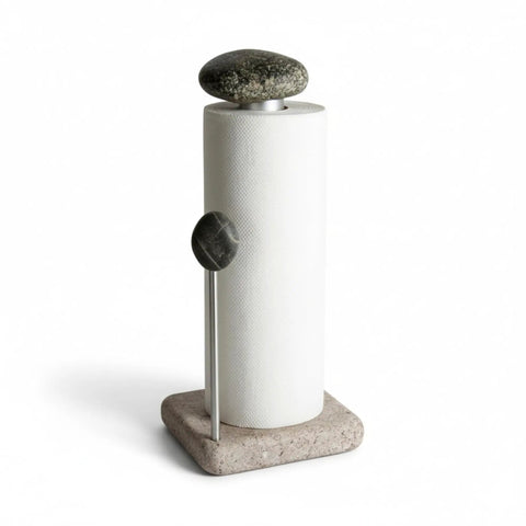 Granite Paper Towel Holder Free Standing Kitchen Roll Holder with Durable Granite Base and stone top for one-handed use.