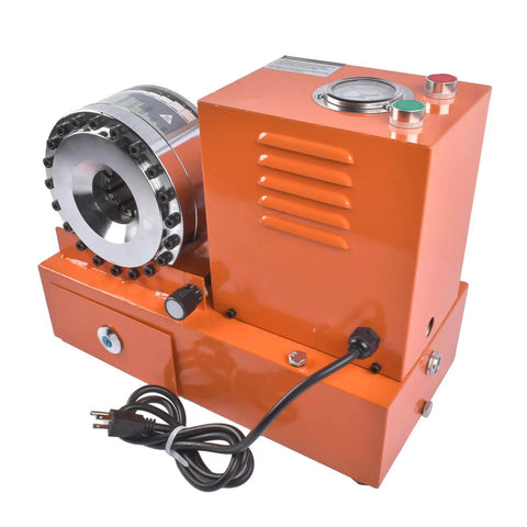 Heavy Duty Electric Hydraulic Hose Crimper 110V Portable Pipe Press Machine with steel wire hose crimping feature.