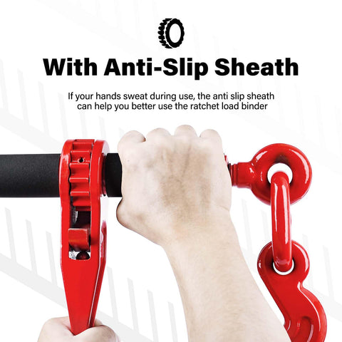 Person using Heavy Duty G80 Chain Binder Set 3/8 to 1/2 Inch With 3/8 Inch By 10 Foot Chain, Ratchet Load Binder With Grab Hook