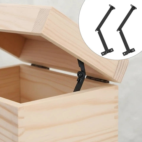 Two Pack Lid Support Hinges, Rotatable Folding Black Cabinet Hinges With Soft Close Locking in wooden box